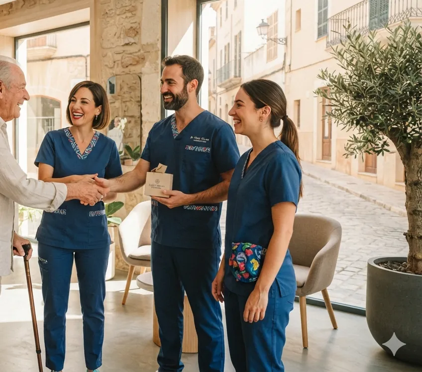 El equipo de la clínica despidiendo a un paciente
